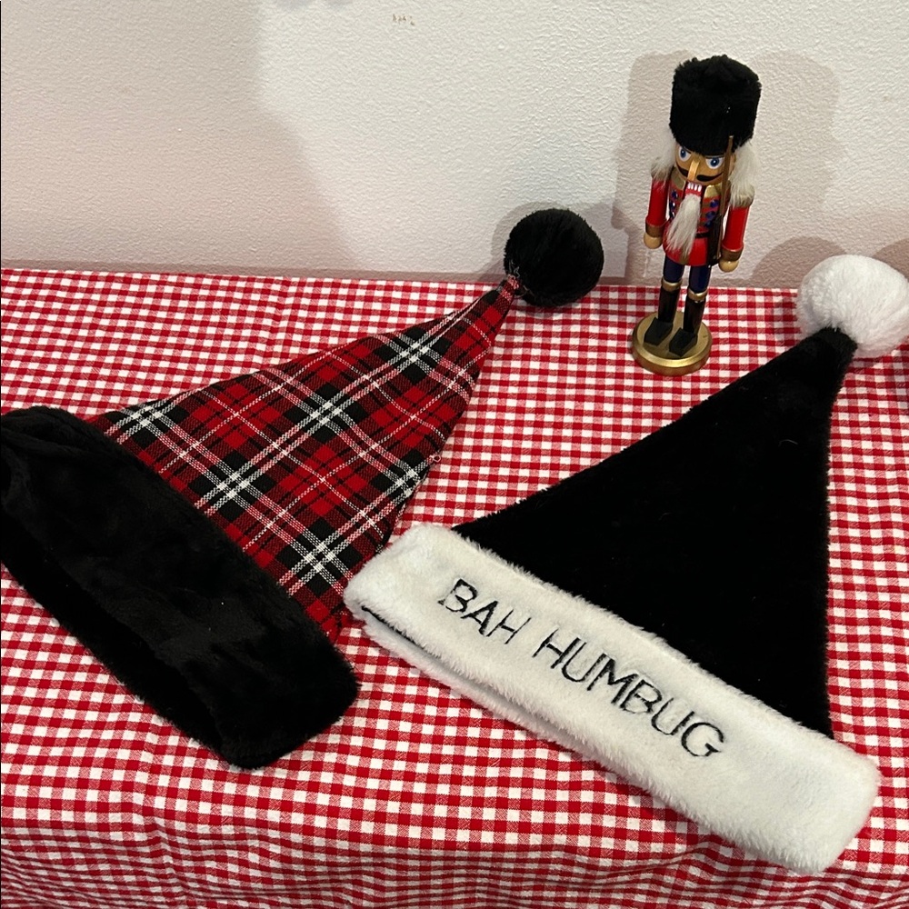 Festive Black and Red Plaid Santa Hats
